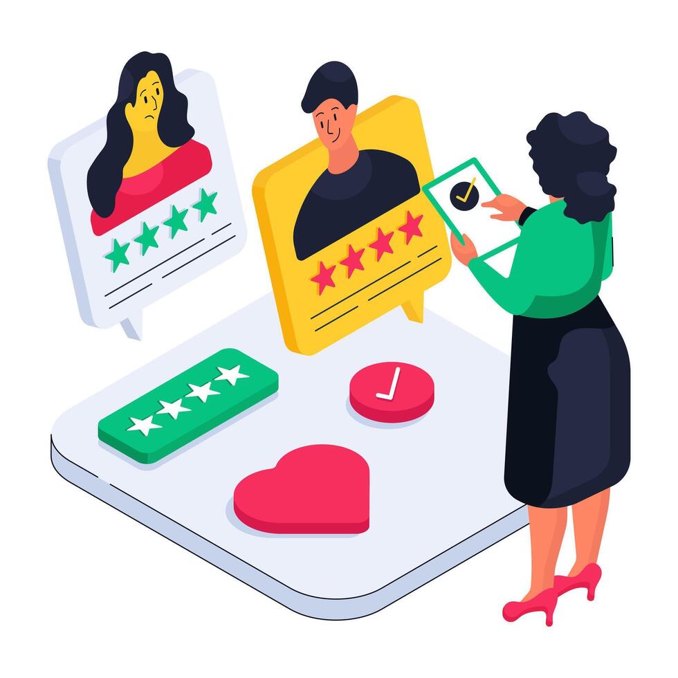 An isometric design illustration of customer ranking vector