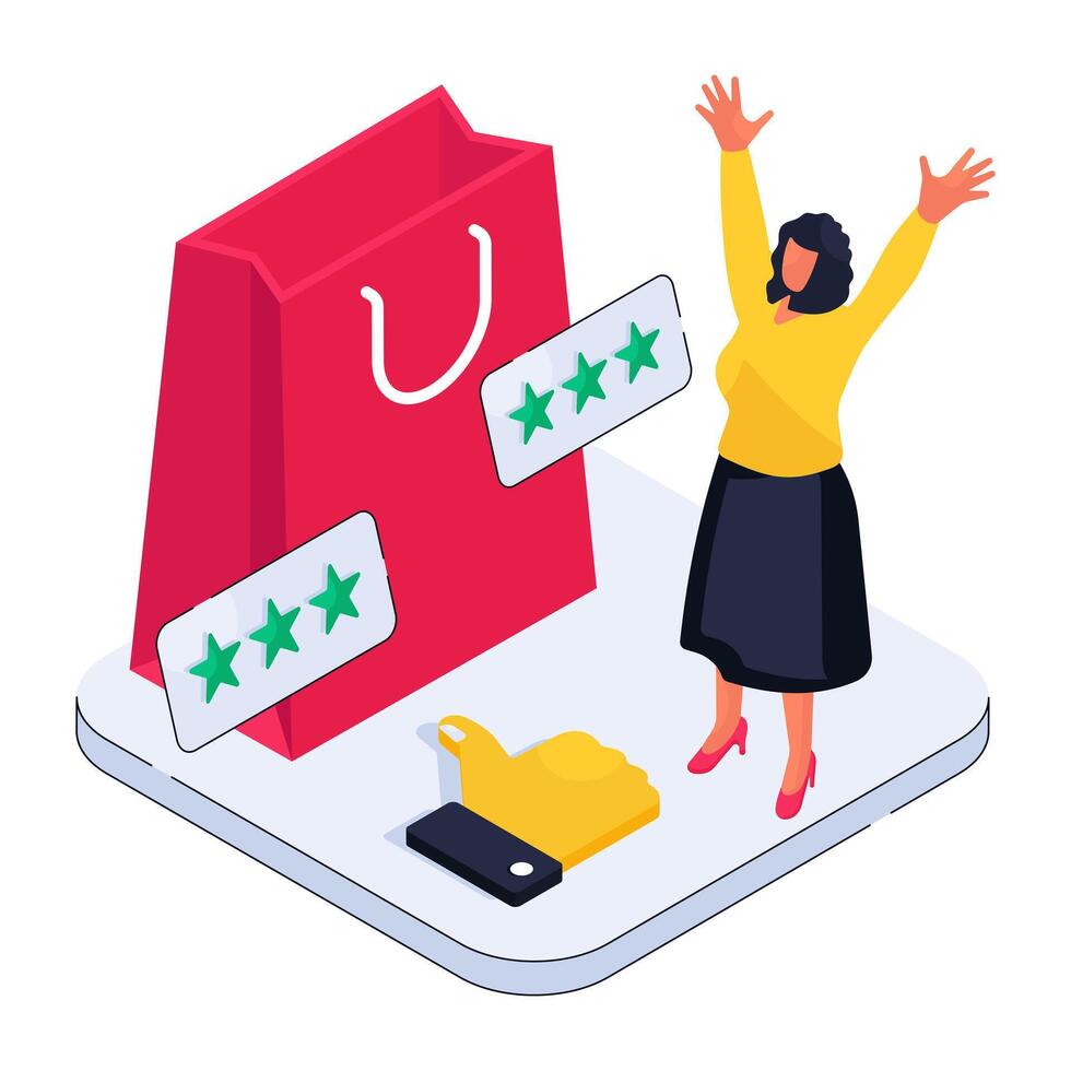 Conceptual isometric design illustration of shopping feedback vector
