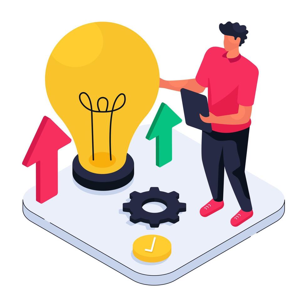An isometric design illustration of idea generation vector