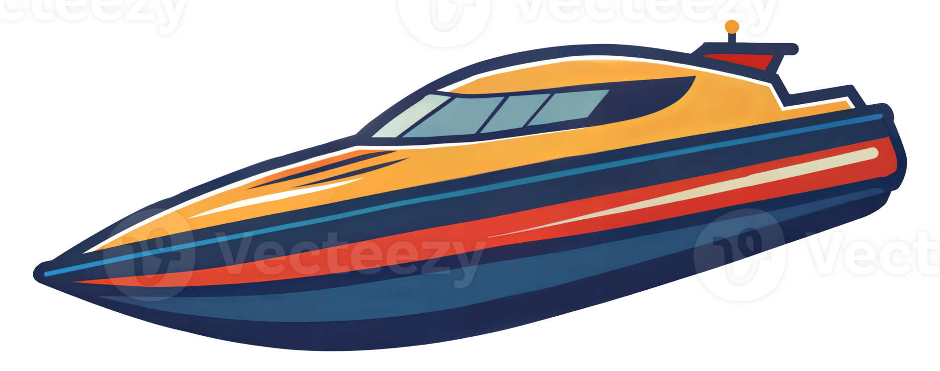 Brightly colored speedboat in motion on water, cut out - stock . png