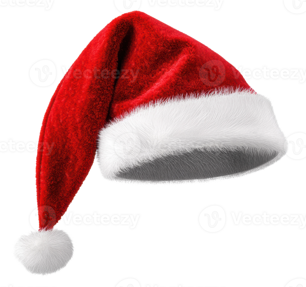 Red Christmas hat with white trim, cut out - stock . png