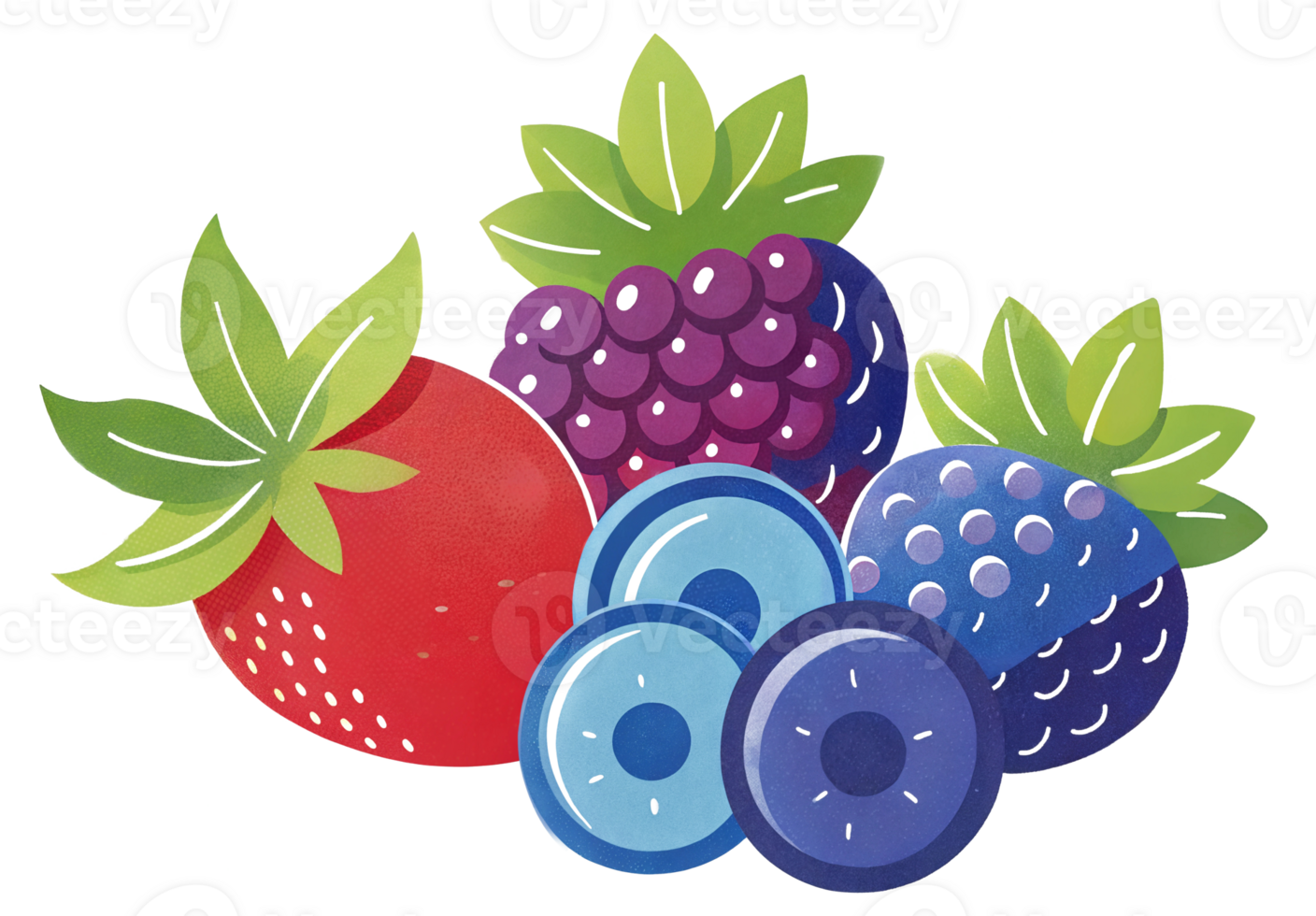Colorful berry assortment with vibrant leaves, cut out - stock . png