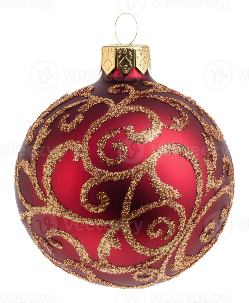 Red decorative ornament with gold swirls, cut out - stock . png