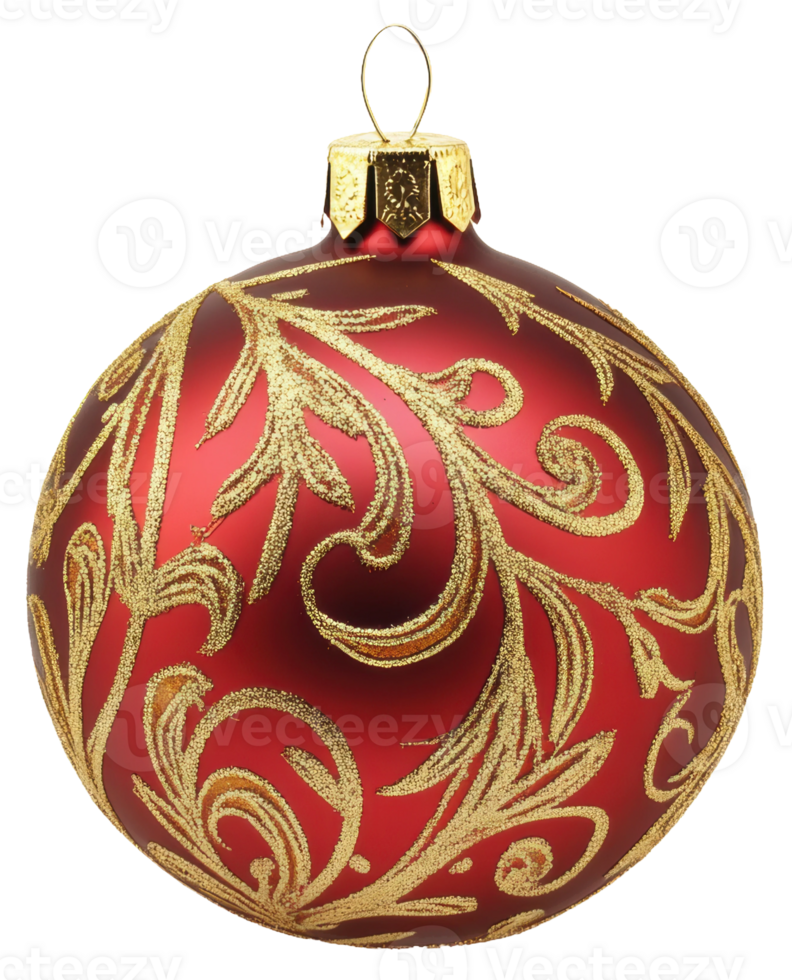 Red and gold decorative Christmas ornament, cut out - stock . png