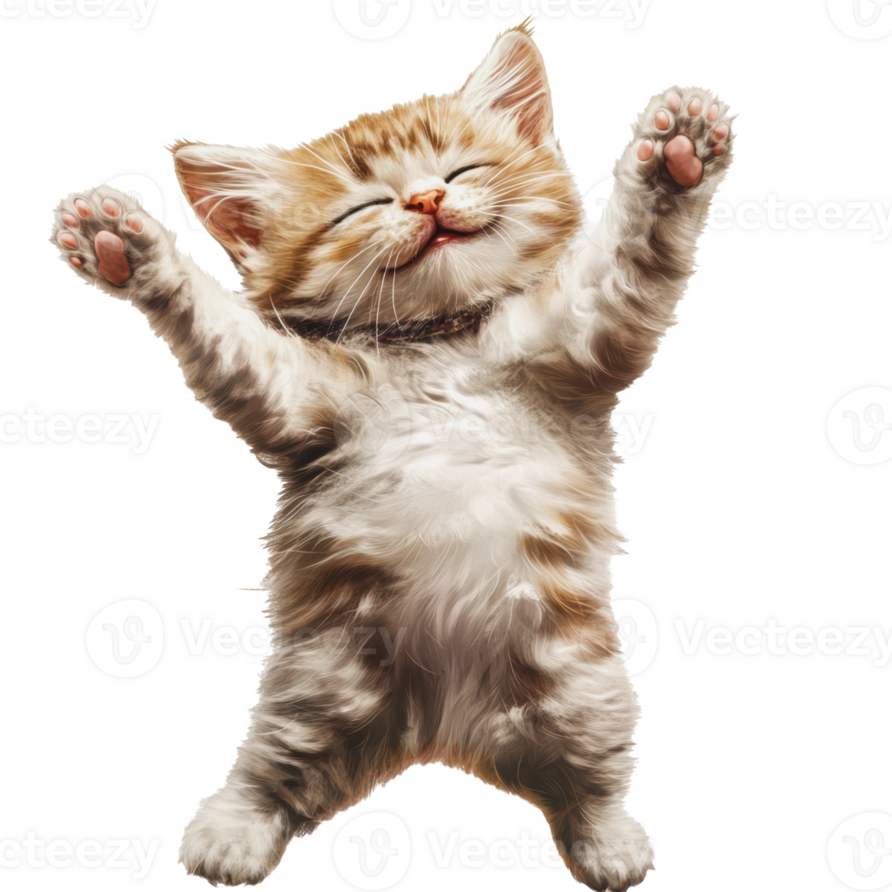 Adorable kitten playfully stretching at home png