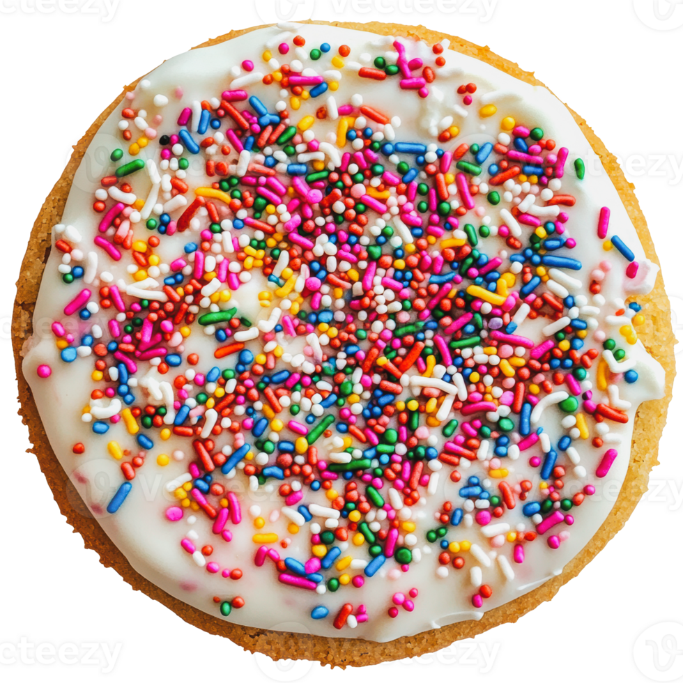 Colorful sprinkles on a decorated cookie png