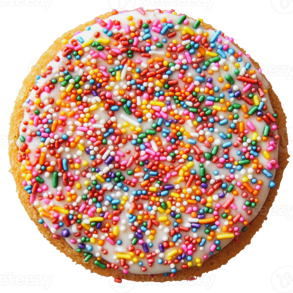 Colorful sprinkles on a frosted cookie png