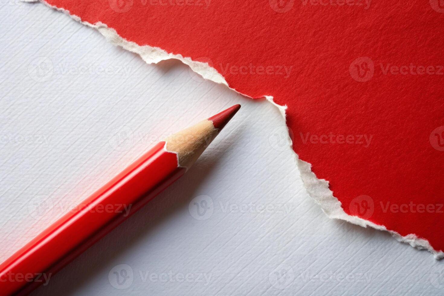 White paper torn ripped with pencil on red background for your presentation background photo