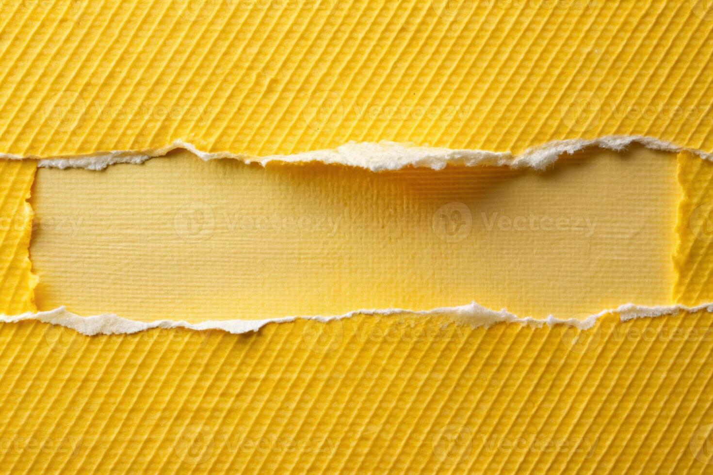 Yellow ripped straight grey paper for your business or presentation background photo