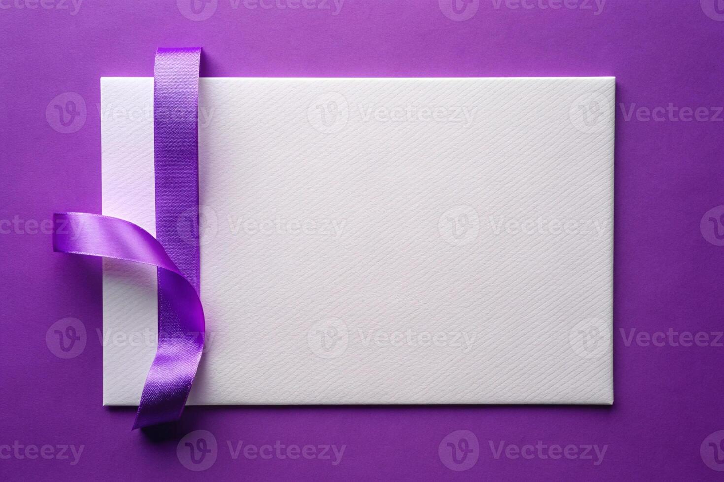 Purple ribbon tape with a rectangle white paper background for your presentation background photo