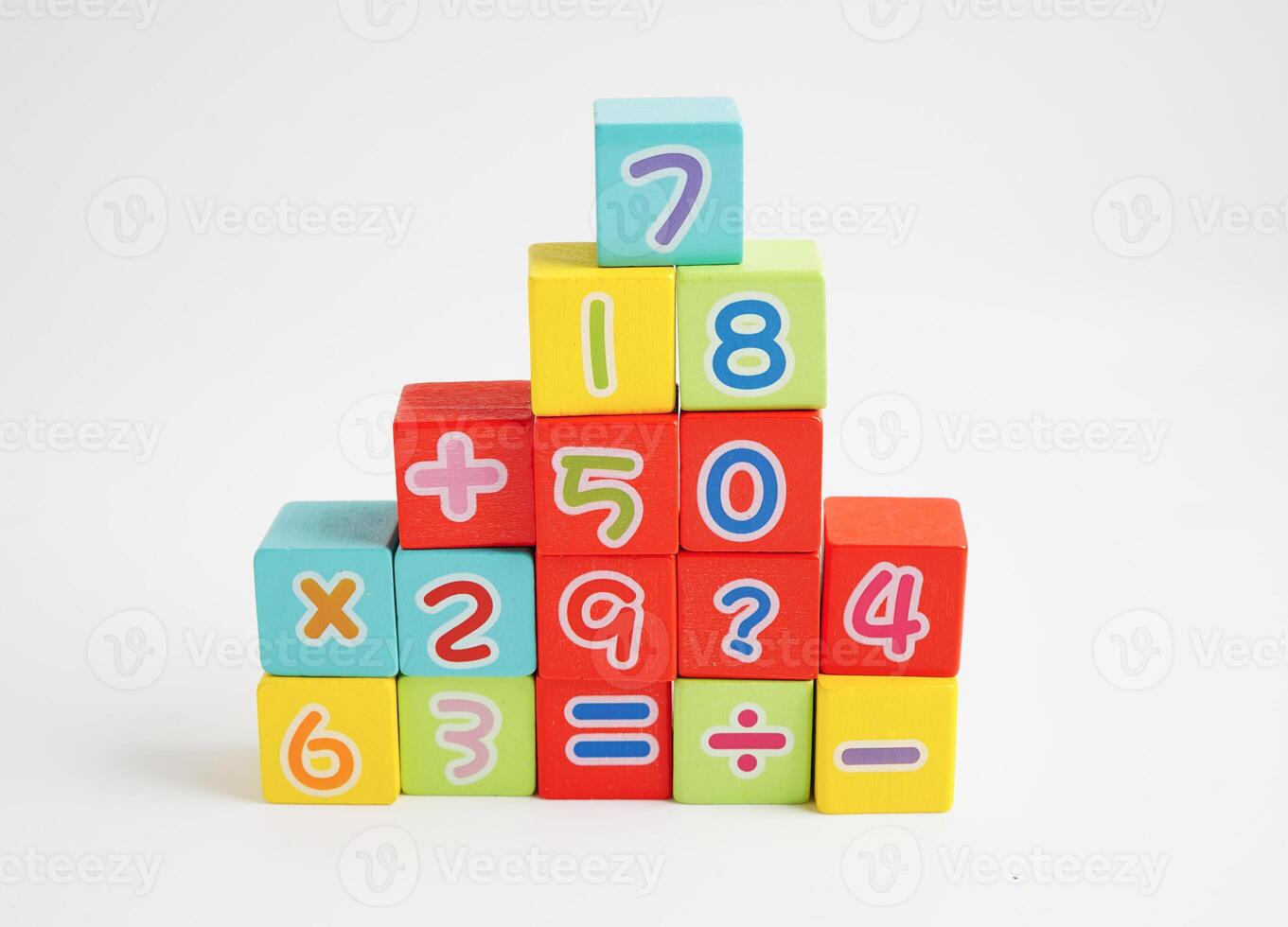 Number wood block cubes for learning Mathematic, education math concept. photo