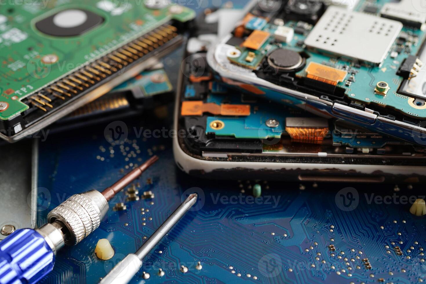 Repairing and upgrade circuit mainboard of notebook, electronic, computer hardware and technology. photo