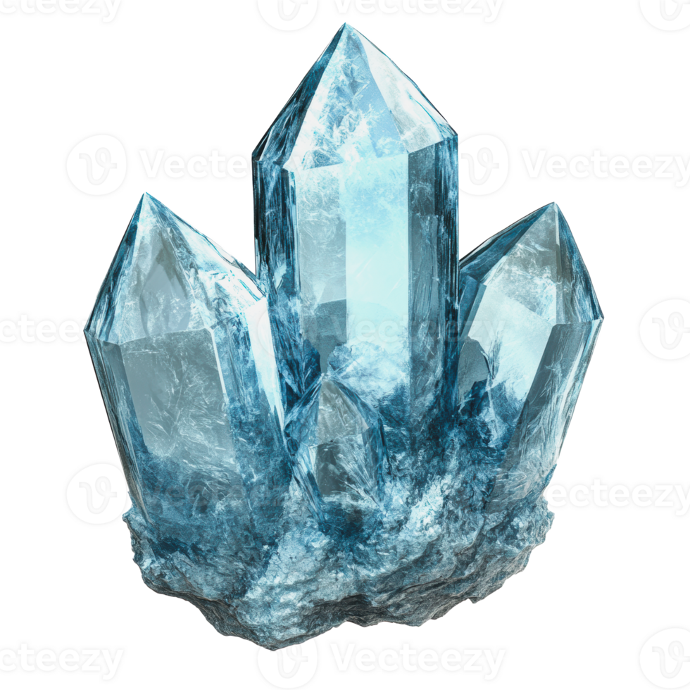 Blue crystal cluster on rocky base png
