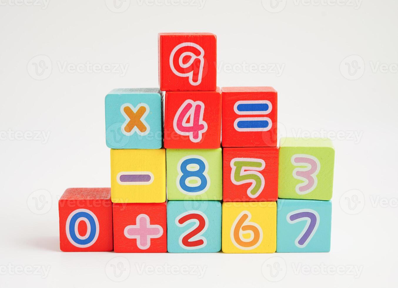 Number wood block cubes for learning Mathematic, education math concept. photo