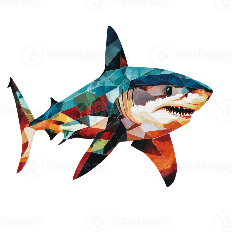 Colorful mosaic of a shark swimming in the ocean png