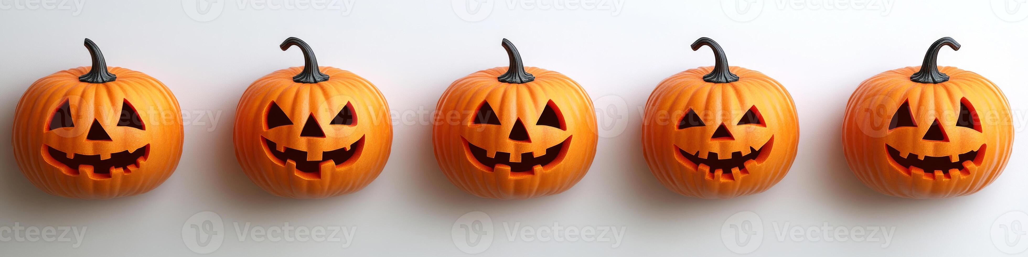 Set pumpkin on white background. The main symbol of the Happy Halloween holiday. Orange pumpkin with smile for your design for the holiday Halloween. View from above photo
