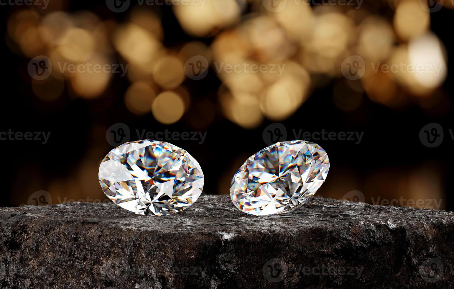 Two of diamond placed on stone platform background soft focus 3d rendering photo