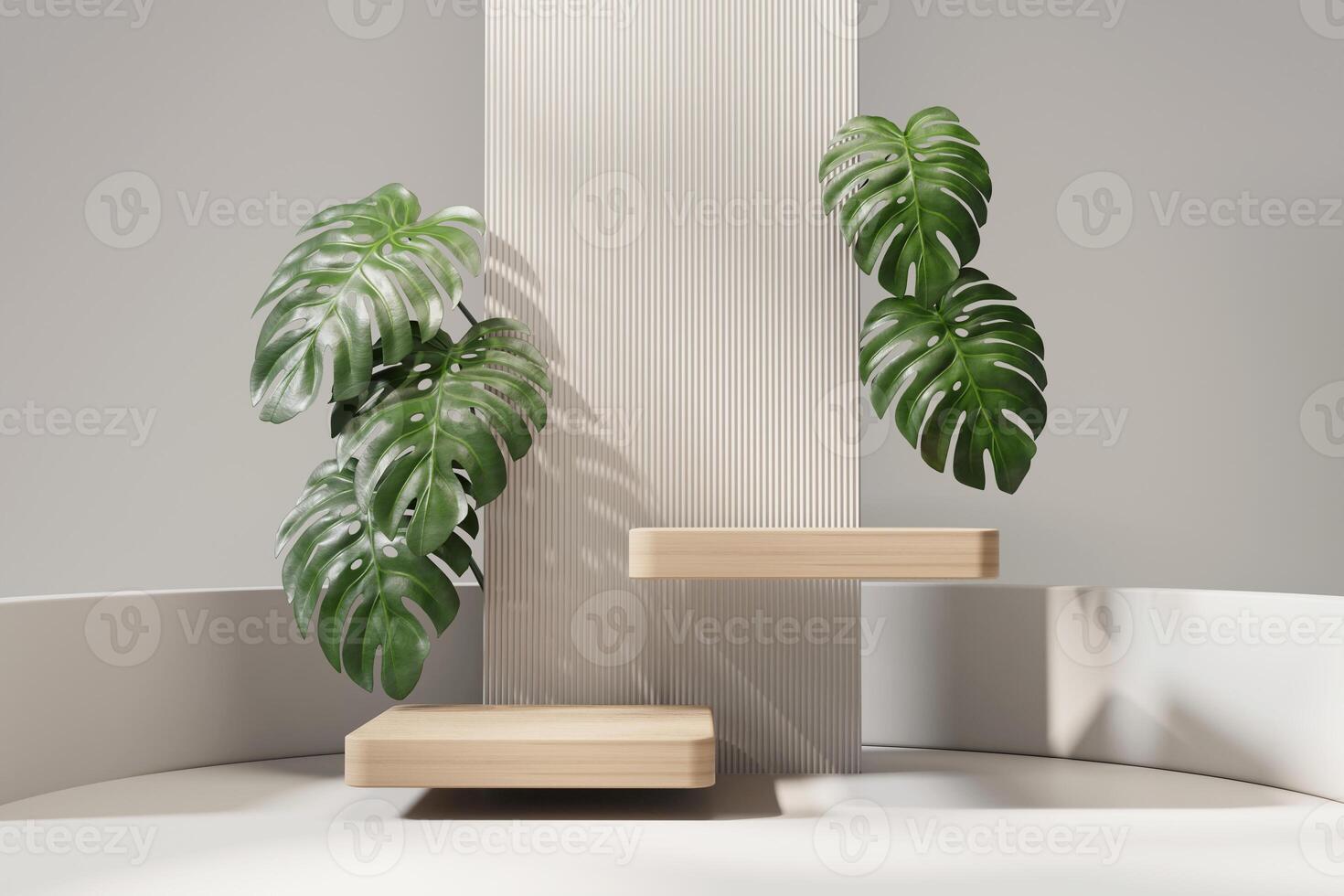 3D rendering abstract platform podium with monstera plant product presentation background photo