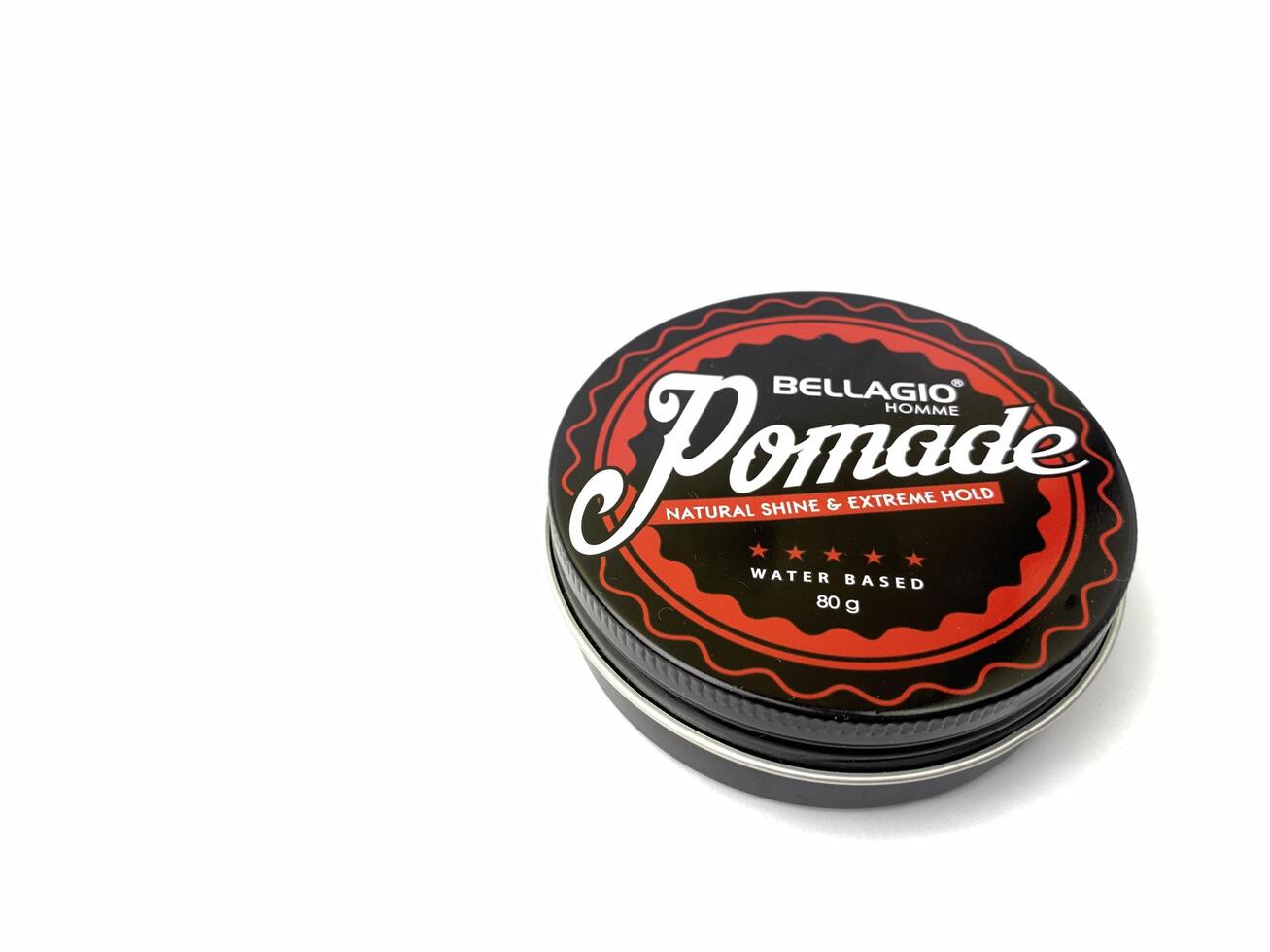 a can of bellagio styling pomade on a white surface. Indonesia, Sibolga, 10 August 2024. photo