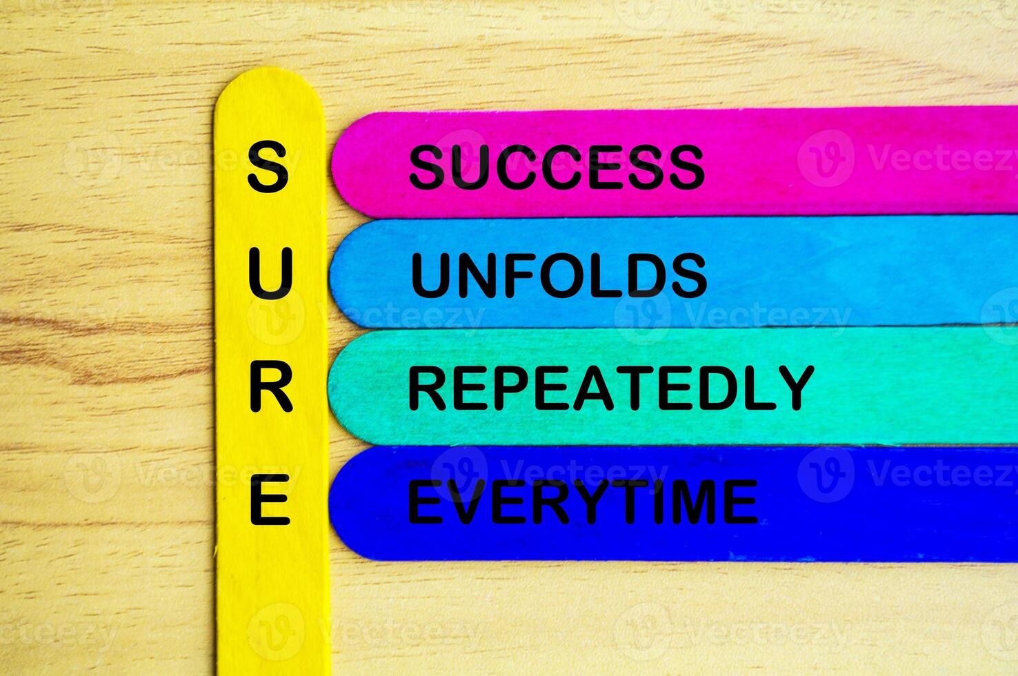 Sure represent Success Unfolds Repeatedly everytime text on multicolored sticks. Growth concept photo