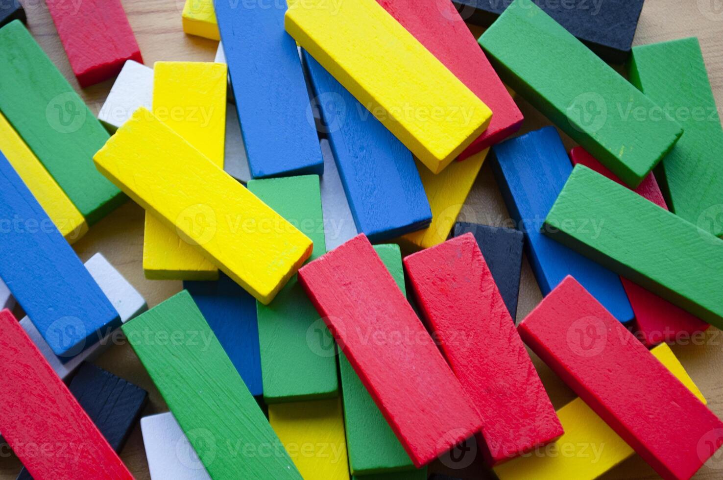 Top view of multicolored wooden blocks photo