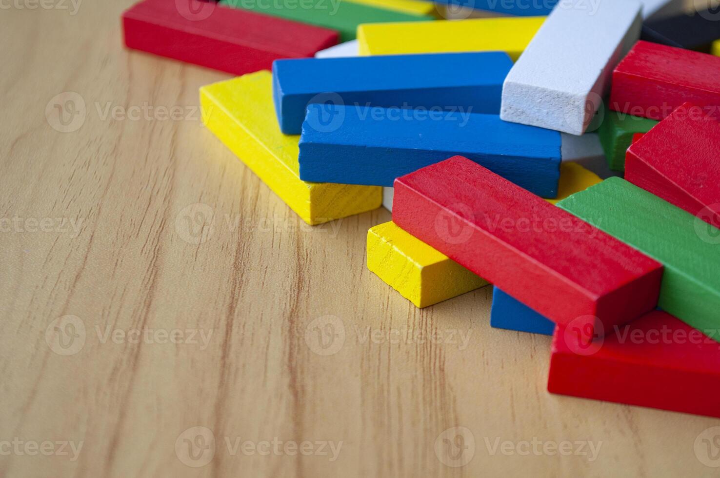 Multicolored wooden blocks with customizable space for text or ideas. Toys and copy space concept. photo