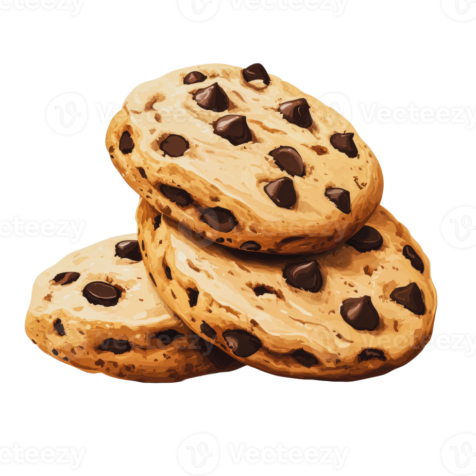 Stacked chocolate chip cookies on a plate png