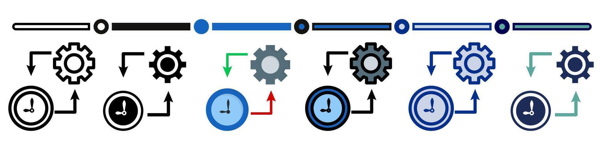 Working hours icon collection. 6 Various style icons. For sign, symbol, element, presentation, infographic or web graphics. Illustration. vector