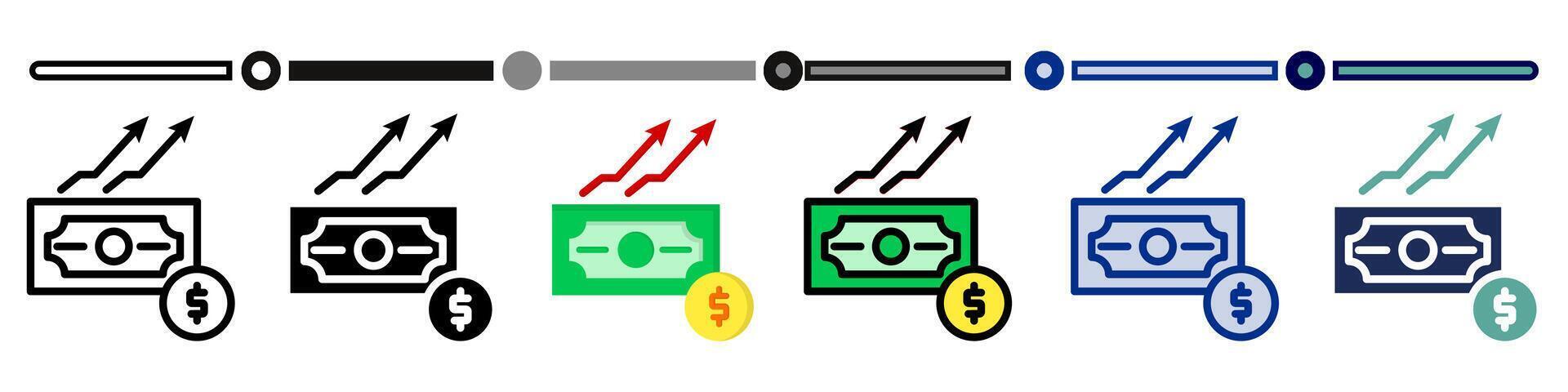 Increase revenue icon collection. 6 Various style icons. For sign, symbol, element, presentation, infographic or web graphics. Illustration. vector