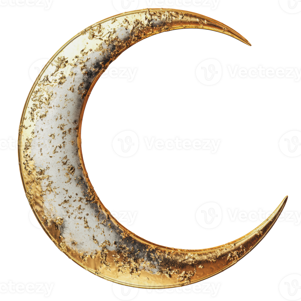 Golden crescent moon with textured surface png