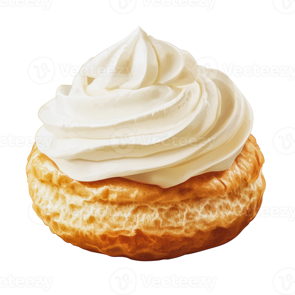 Creamy whipped topping on flaky pastry dessert png
