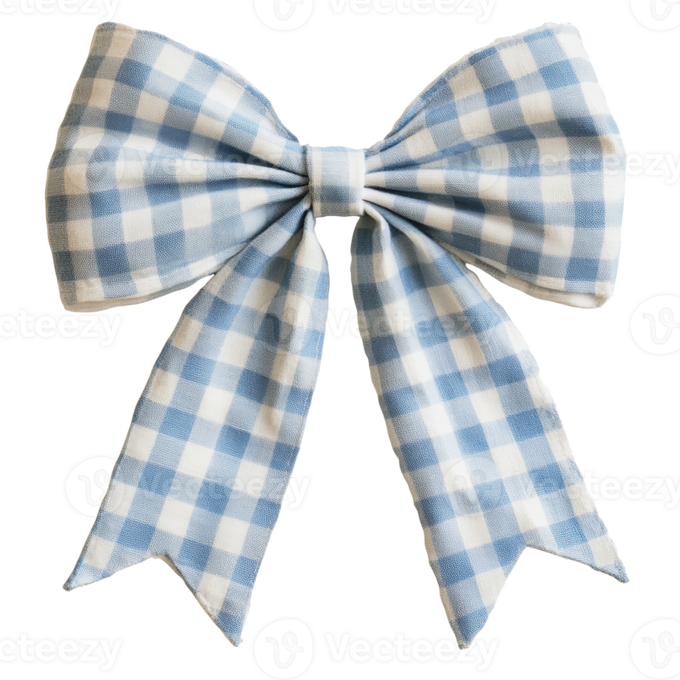 Bow with blue and white checkered pattern png