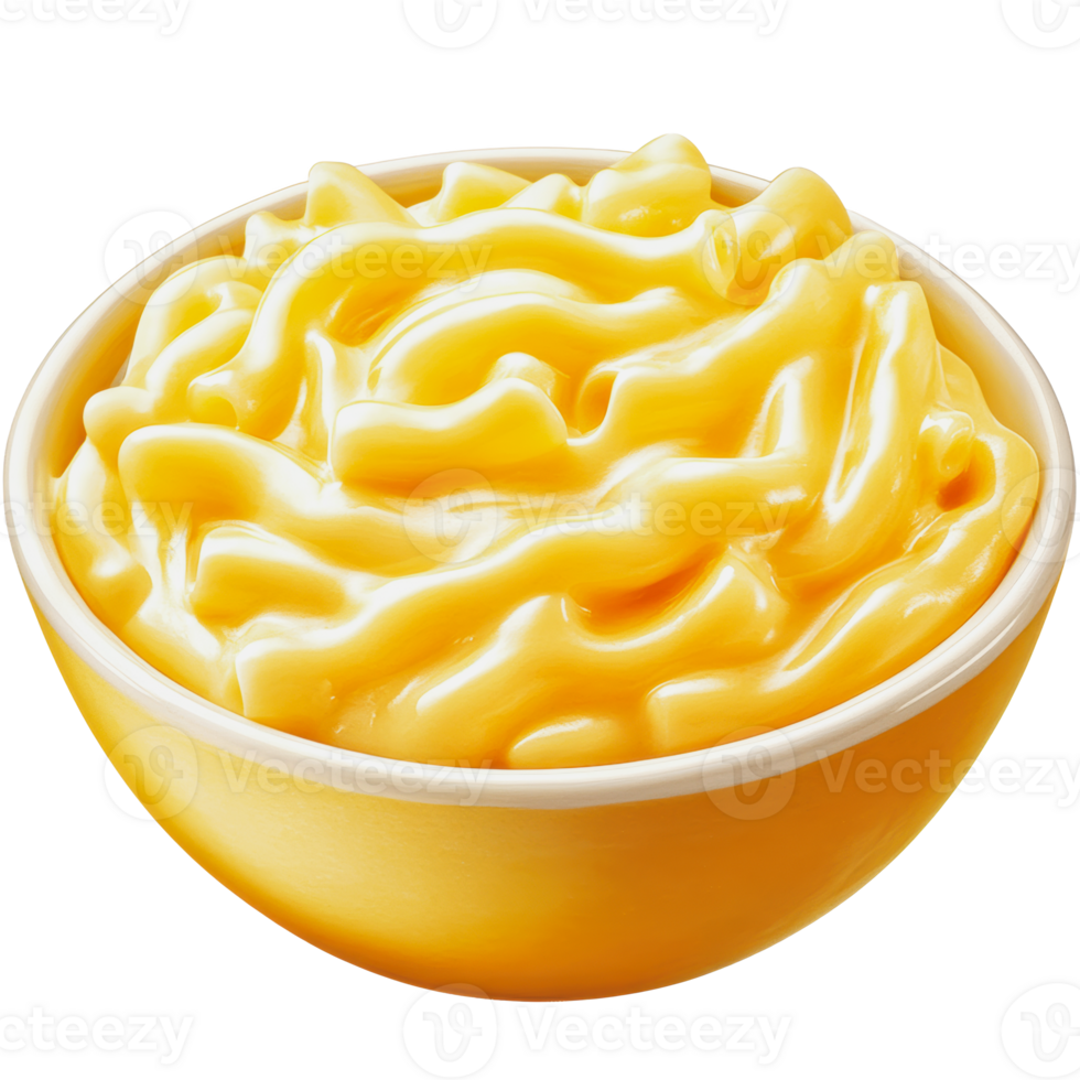 Creamy macaroni and cheese in a white bowl on a plain background png