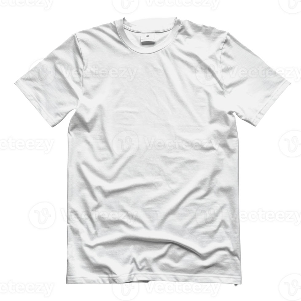 Plain white t-shirt laid flat on a surface in a well-lit environment png