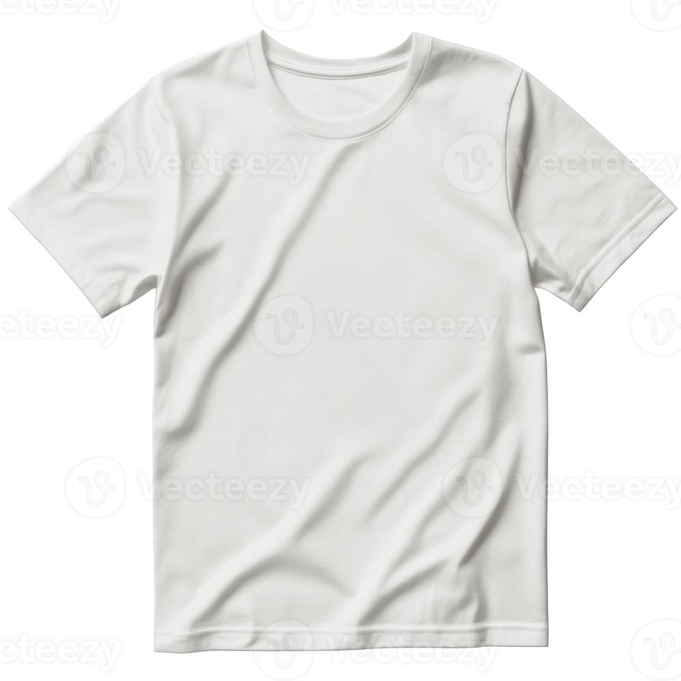 Simple white t-shirt on a flat surface in natural light showcasing its texture and design png