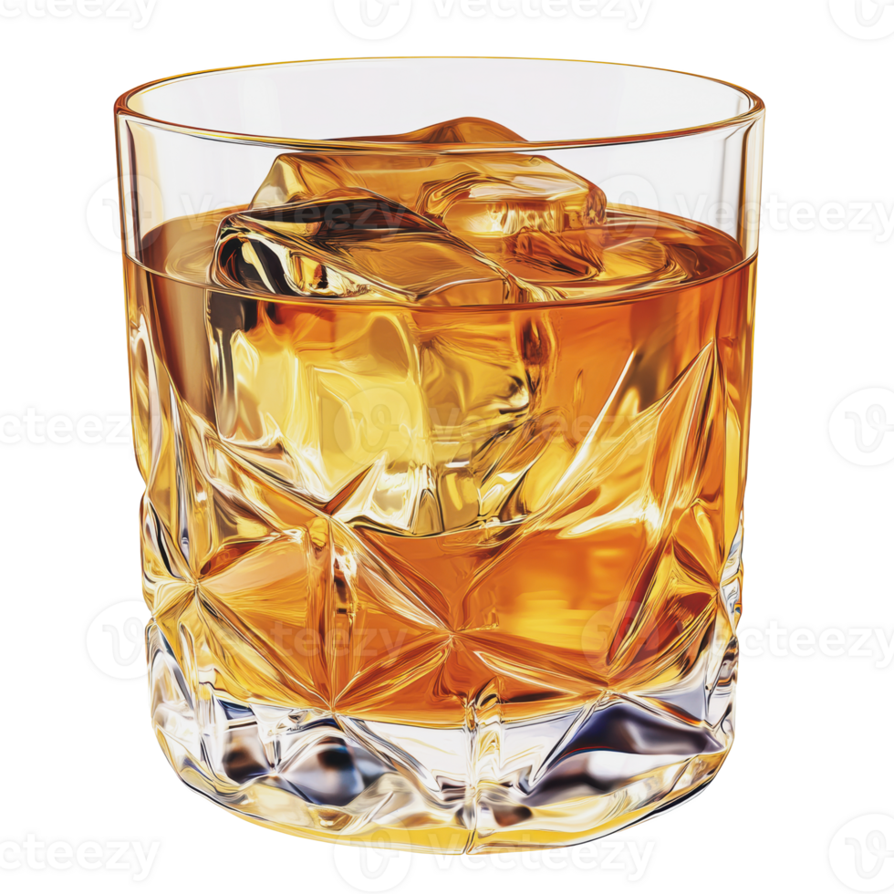 Whiskey on the rocks in a crystal glass png