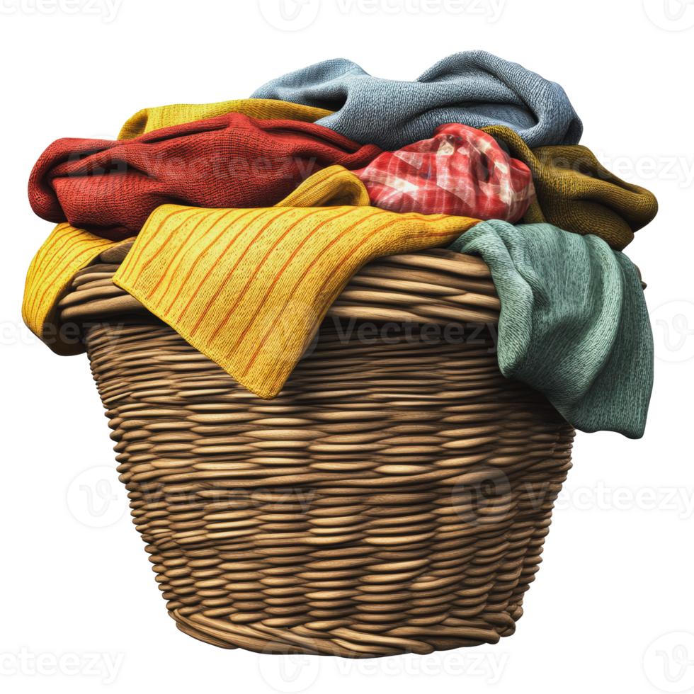 Laundry basket filled with colorful clothes png