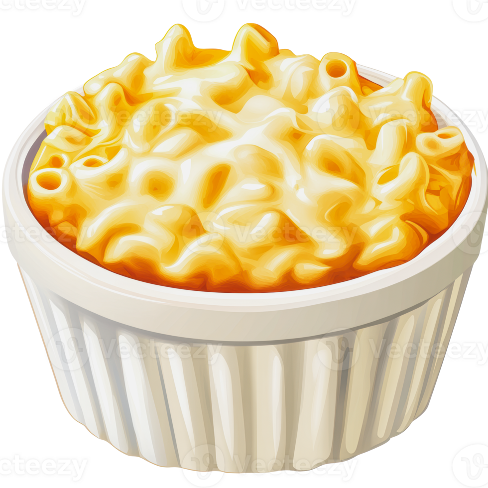 A creamy bowl of macaroni and cheese served in a white dish png