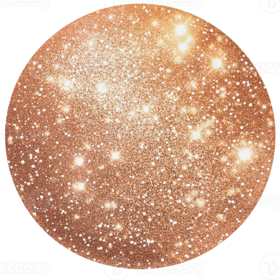 Glittering golden sparkles on a circular surface png