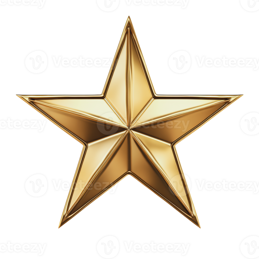 Shiny golden star with five points representing excellence and achievement against a plain background png