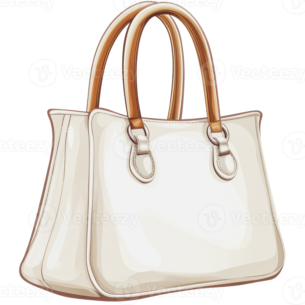Elegant white handbag with leather handles against a plain background png