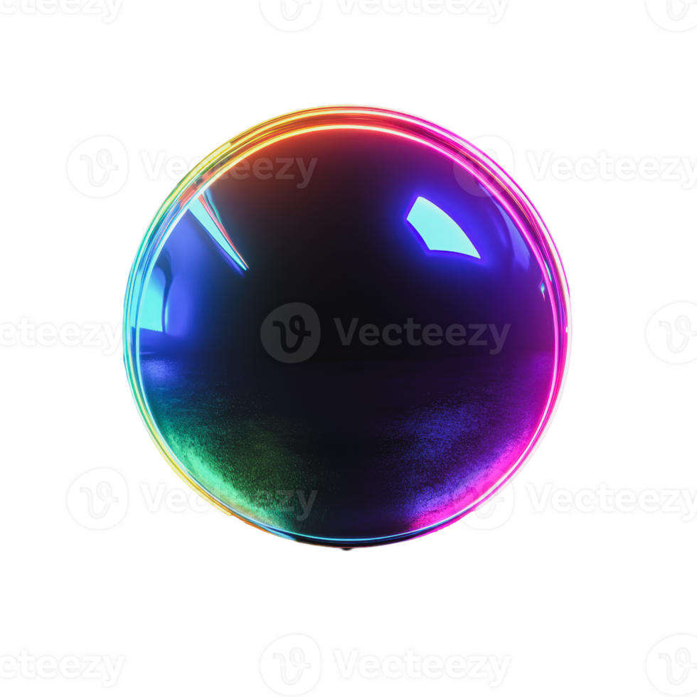 A vibrant, reflective bubble resting on a smooth surface with colorful highlights in soft lighting png