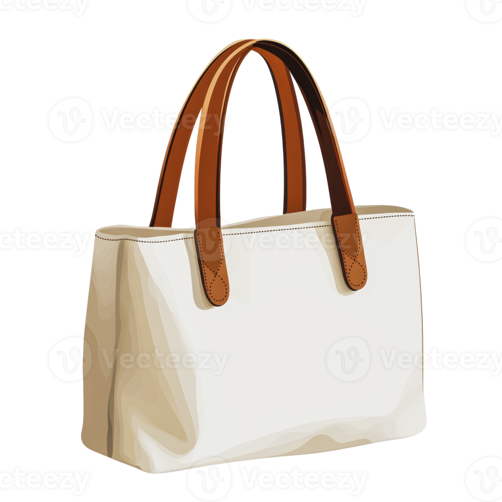 Elegant white handbag with brown straps on a plain background png