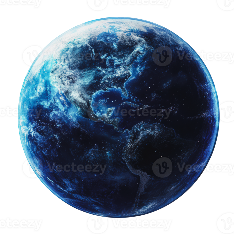 A detailed view of Earth from space showcasing oceans, continents, and atmospheric clouds in vivid colors png