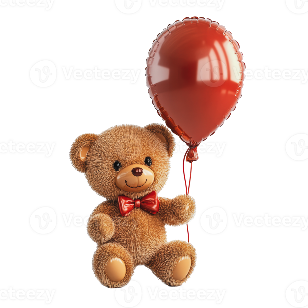 A teddy bear holding a red balloon, perfect for celebrating special occasions or as a gift for loved ones png