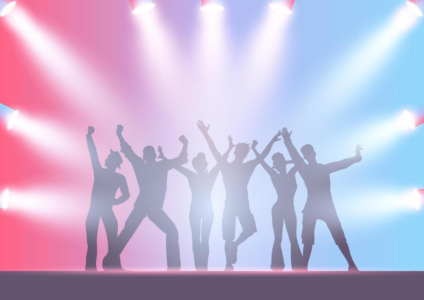 Party people dancing under pastel coloured spotlights vector