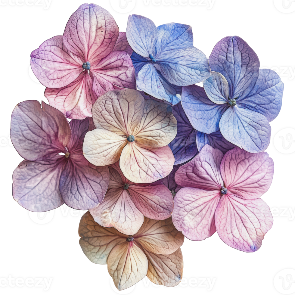 Colorful hydrangea flowers arranged elegantly png