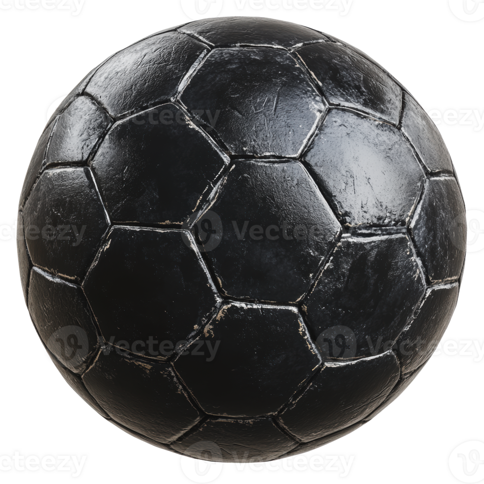 A black soccer ball resting on a surface, featuring a hexagonal pattern, suitable for recreational and competitive play png