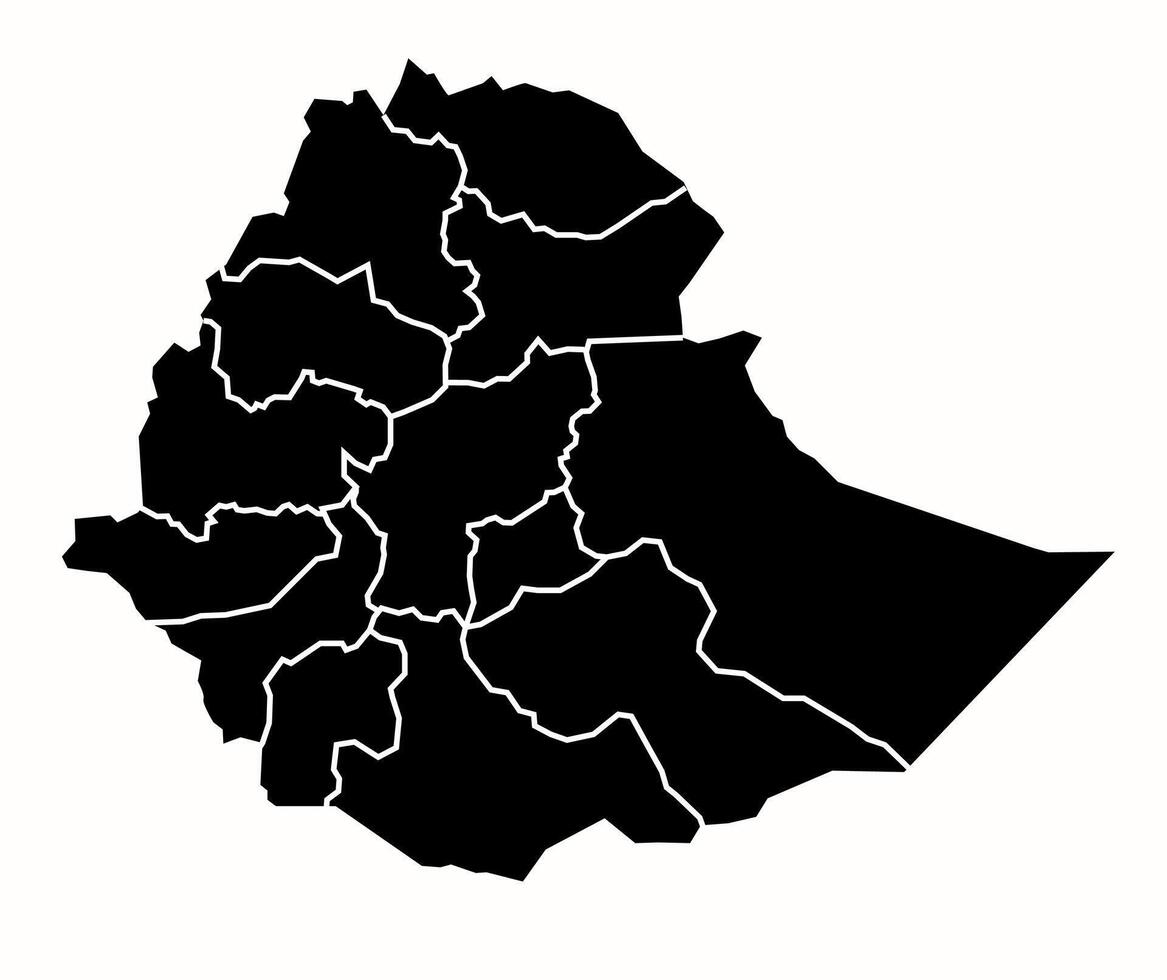 Ethiopia map and administrative divisions of the country form. vector