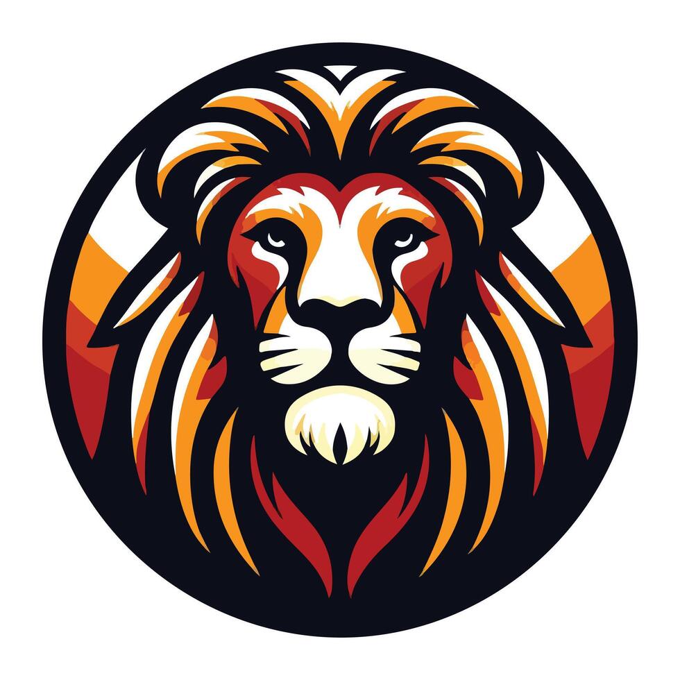Bold Lion Head Logo in Vibrant Orange and Black with Fierce Expression, Perfect for Branding and Mascot Design vector